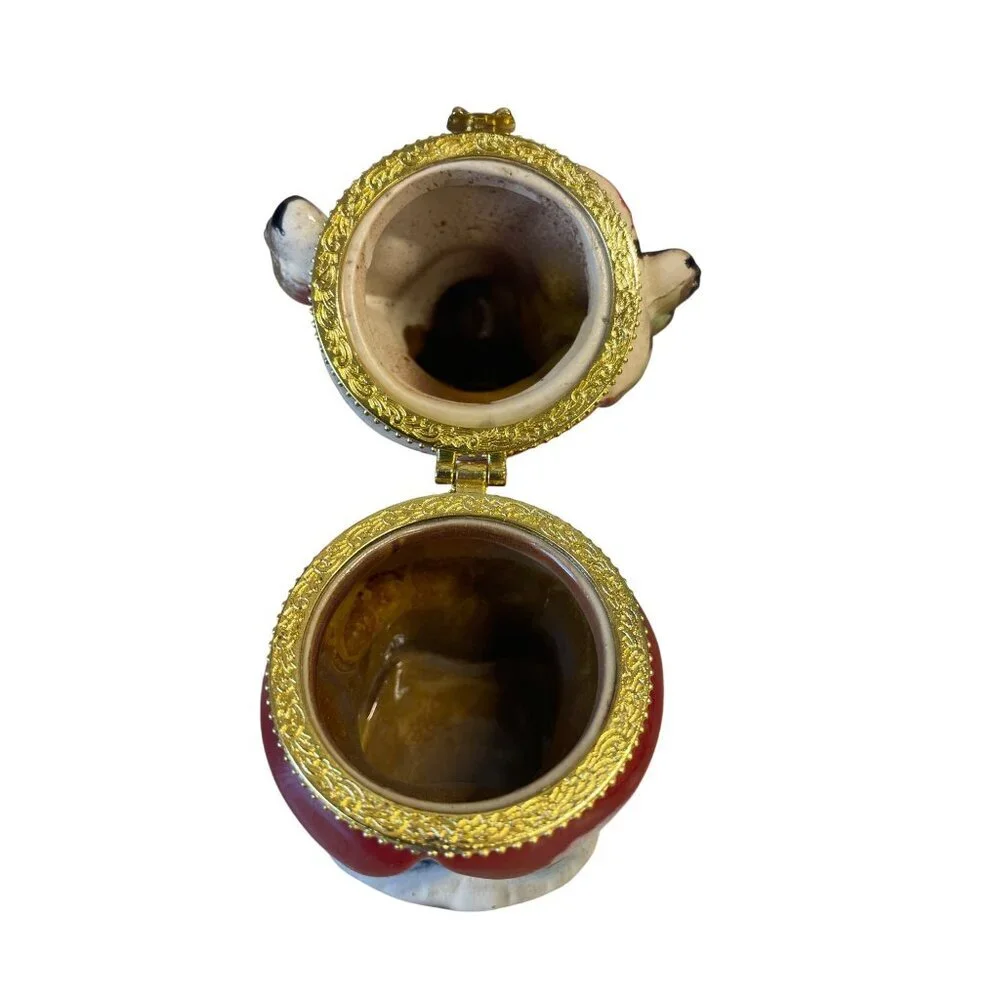 Ceramic Reindeer Winter‎ Themed Trinket Box Hinged Gold Accents 4.5